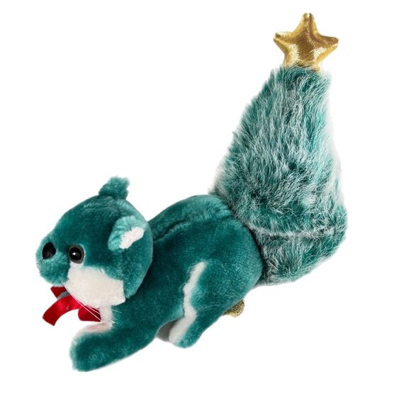 Vtg Applause Teal Green Squirrel Plush Fir Tree Star on Tail 1986 Stuffed Toy - Picture 2 of 13